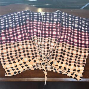 Free People Purple Red Short Sleeve Crop Blouse